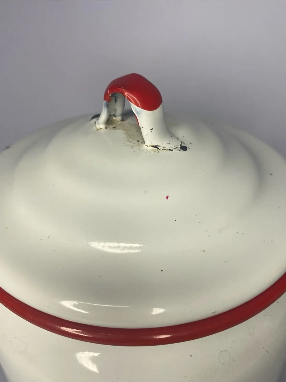 Vintage Cinsa Saltillo Mexico Enamelware White/Red Sugar Pot Floral Design